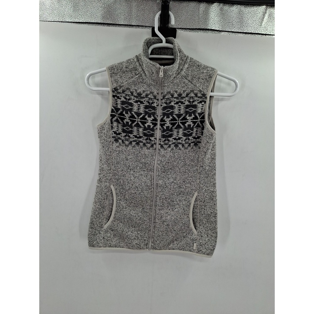 Eddie Bauer‎ Womens Fleece Vest Aztec Gray Full Zip Sleeveless Jacket Small